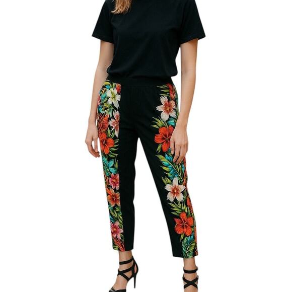 Line & Dot Tropical Floral/Leaf Silk Tapered Leg Cropped Pants size XS NWT - Picture 1 of 8